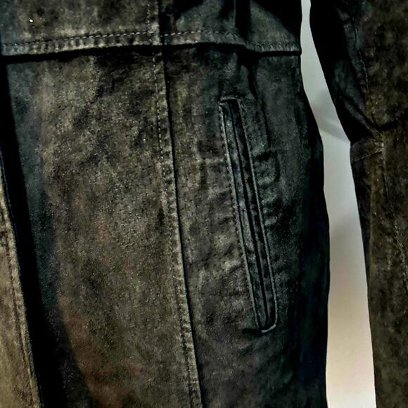 Vintage Black 100% Suede Leather Knee-Length Car Coat Jacket, Women's Size M - Picture 4 of 7